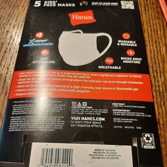 New TEN White Hanes X-Temp Cooling Wicking Breathable Kids Youth Facemas… - Picture 4 of 4